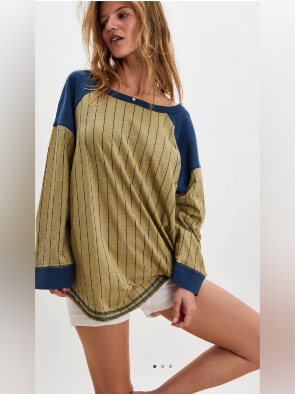 NWT Free People L Intimately Free Striped Tee in Seaweed Combo New Long Sleeve